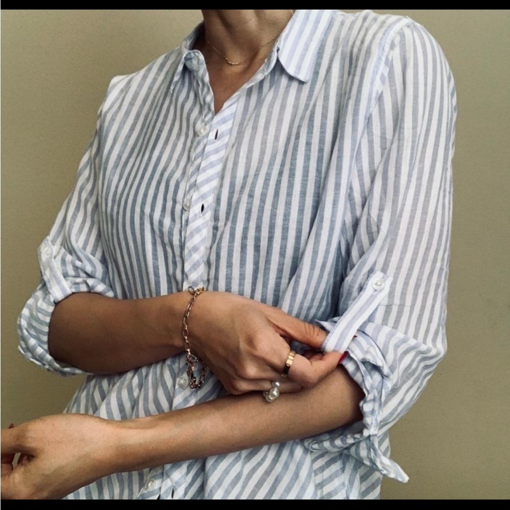 Brand New Nordstrom Striped White and Blue Women's Top - Picture 4 of 9